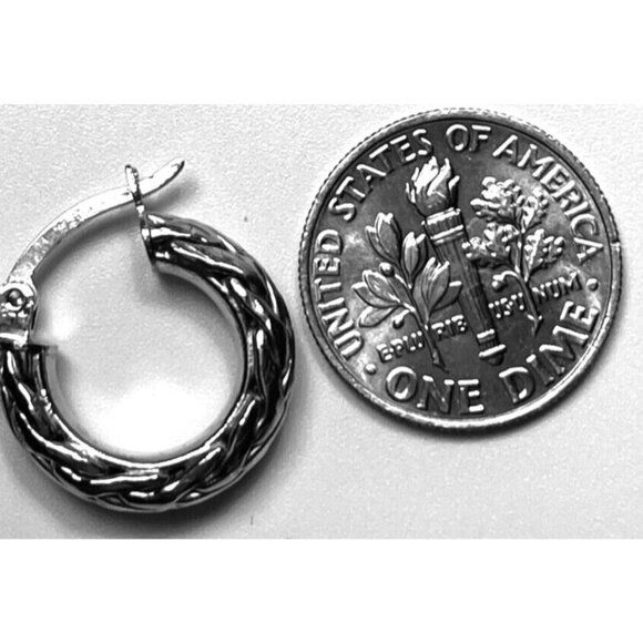 Sterling Silver Huggie Earrings Twist Rope Hoop 925 Turkey Artisan Crafted - Picture 2 of 13